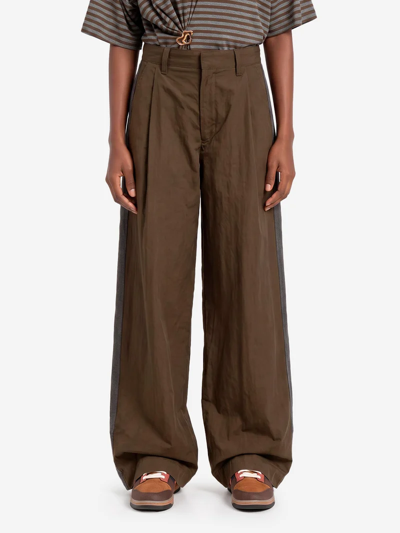 Pantaloni Wide-Leg in doppio tessuto kaki e nero