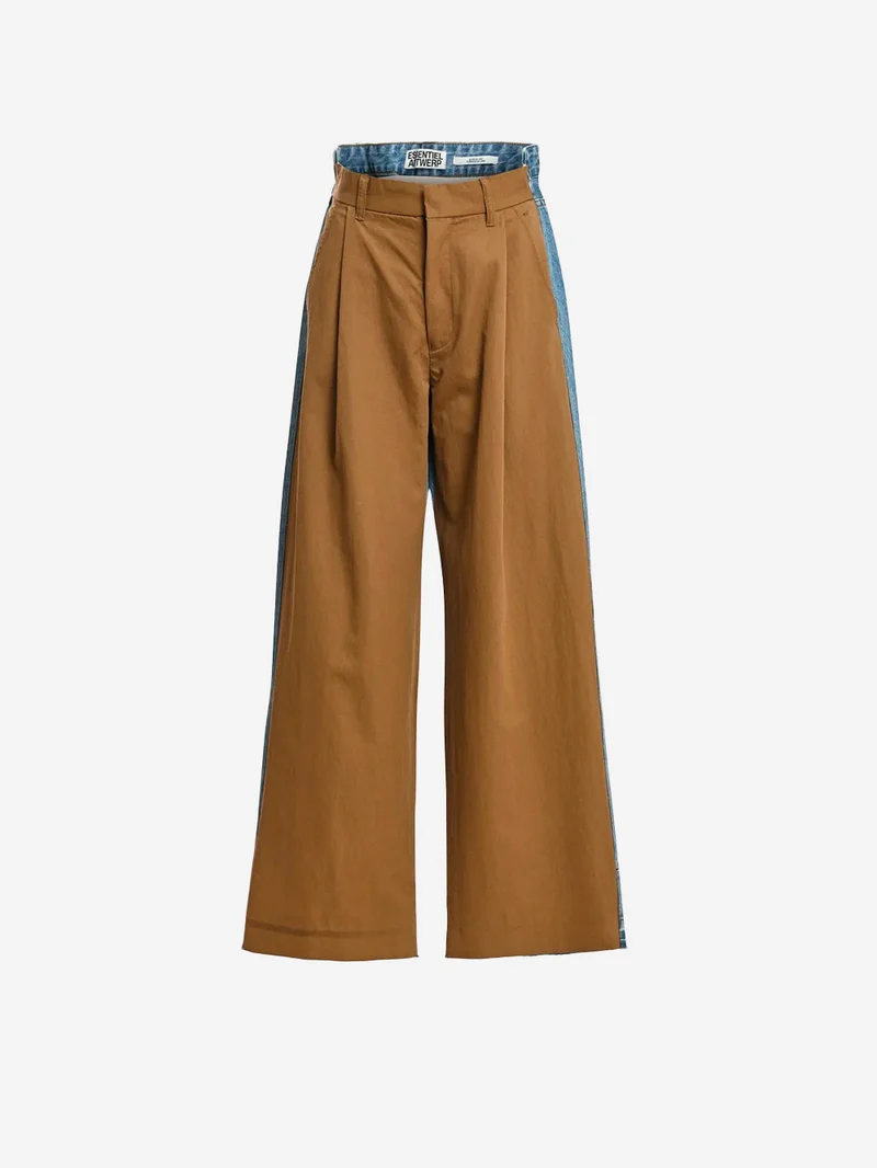 Pantaloni Wide-Leg in doppio tessuto marrone e blu