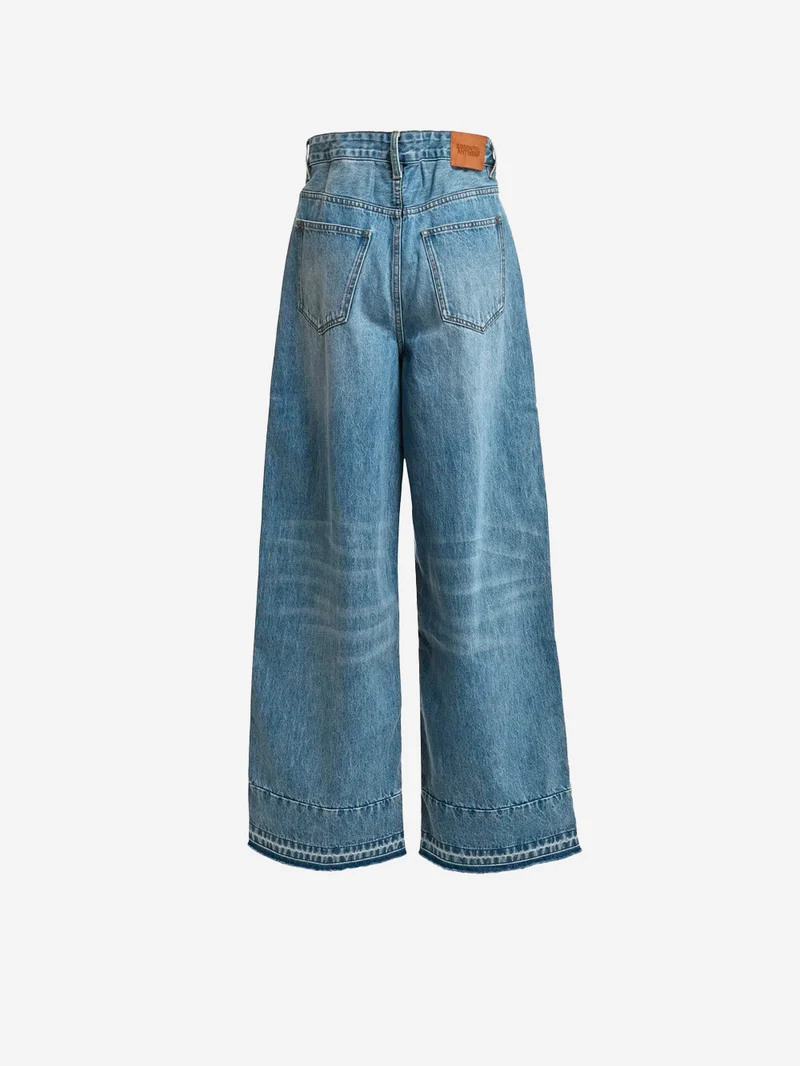 Pantaloni Wide-Leg in doppio tessuto marrone e blu