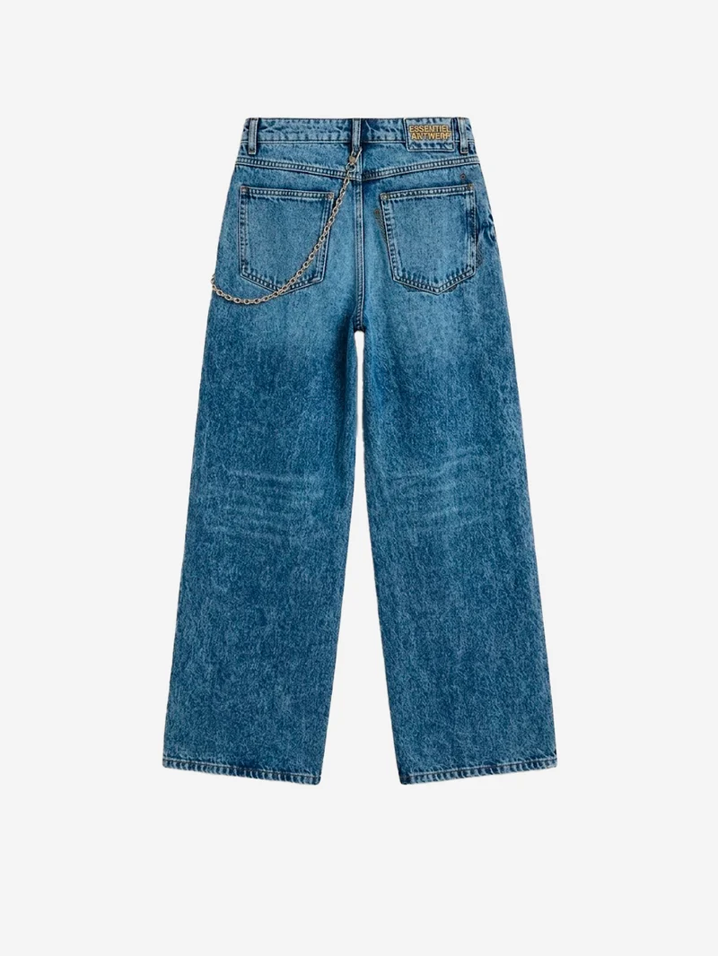 Jeans a gamba dritta blu con charm a catena