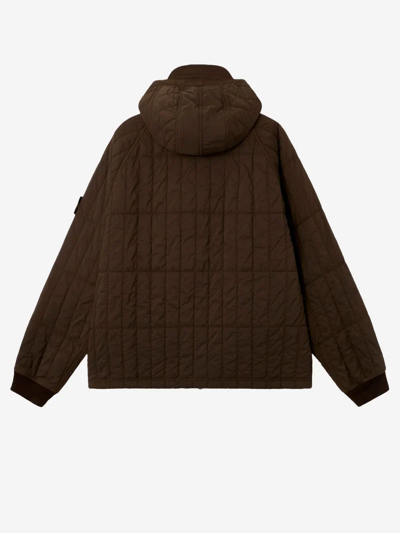 Giacca imbottita con cappuccio in nylon stretch marrone