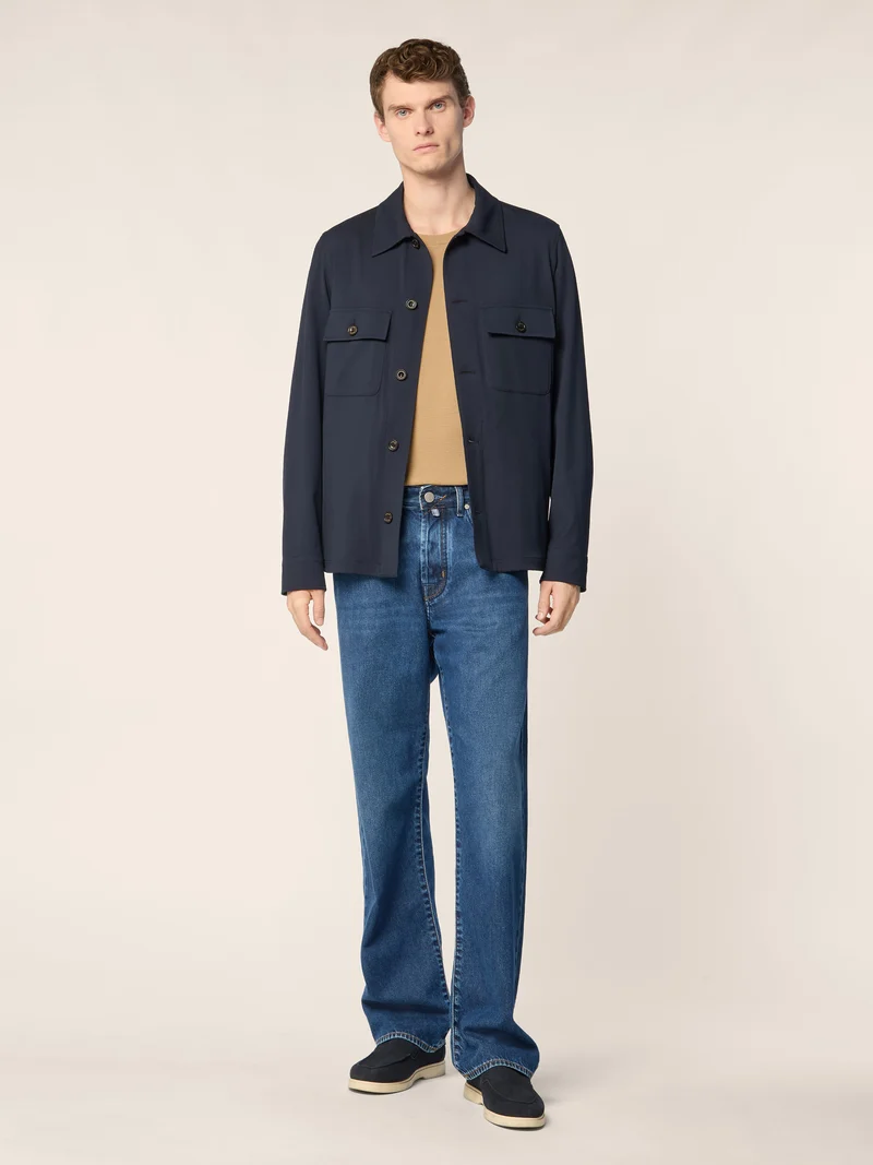 Overshirt in Wool and Nylon Stretch Twill