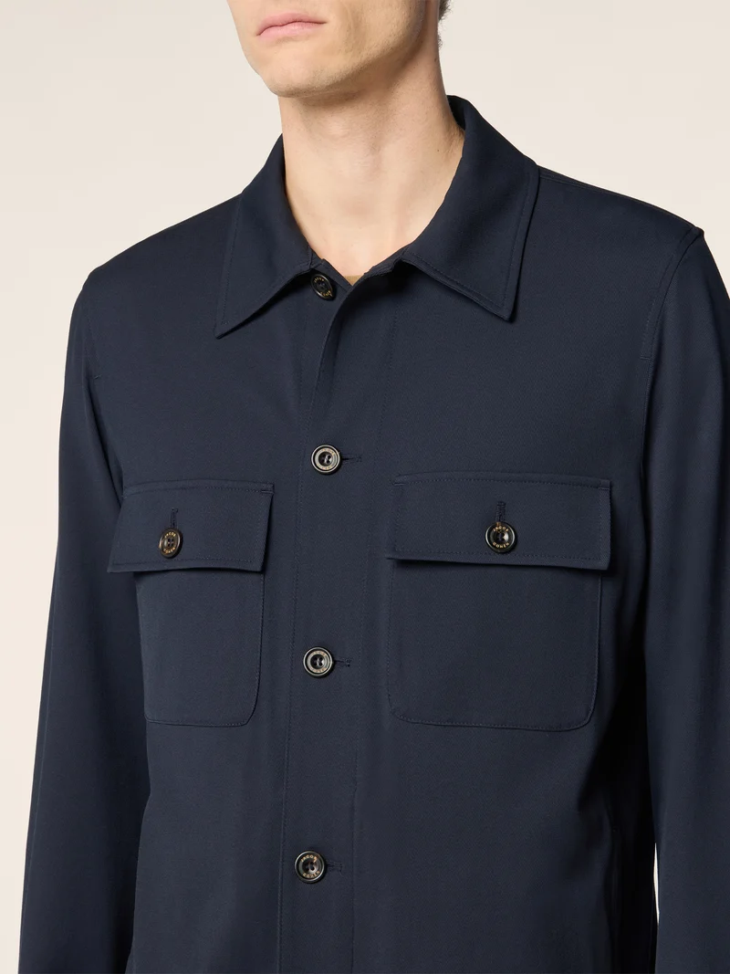 Overshirt in Wool and Nylon Stretch Twill