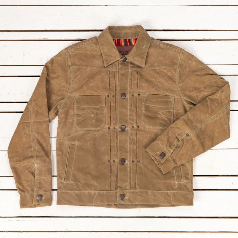 Riders Jacket Waxed Canvas Tumbleweed Red Interior