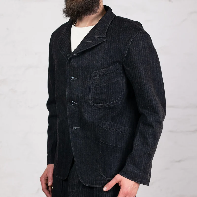 Peak Lapel Lounge Jacket Denim Schwarz