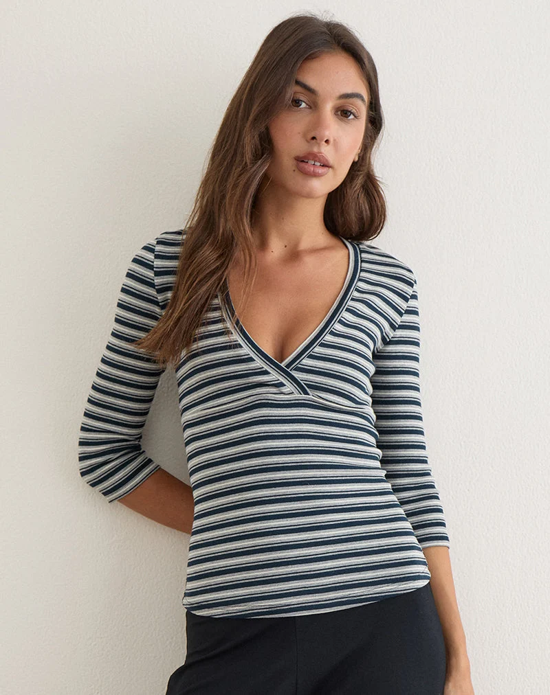Silea-Top aus gestreiftem Jersey in Marineblau und Grau