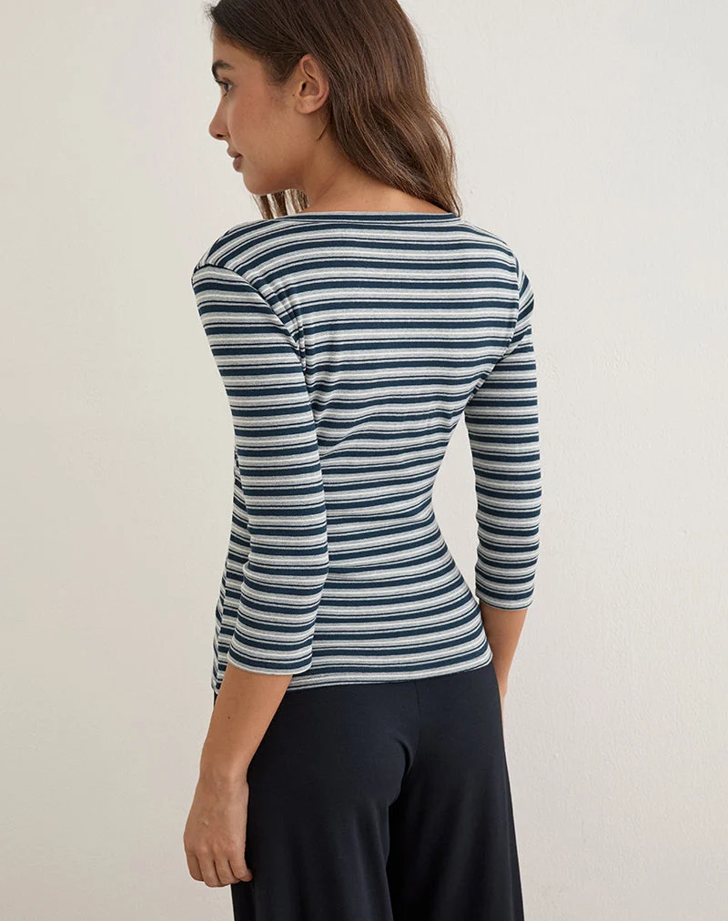 Silea-Top aus gestreiftem Jersey in Marineblau und Grau