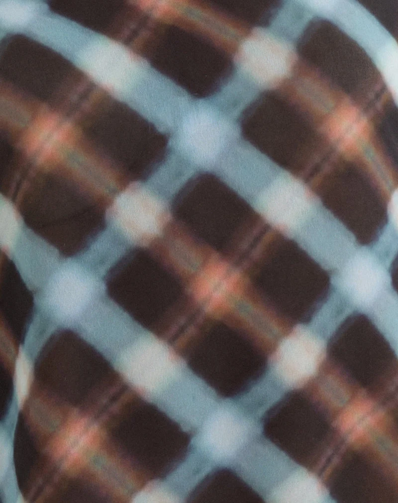 Darini Asymmetrisches Oberteil aus Chiffon in Schwarz und Blau mit zartem Karomuster