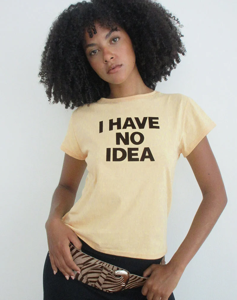 Clio Baggy-T-Shirt in der Farbe „Lemon“ mit dem Aufdruck „I Have No Idea“