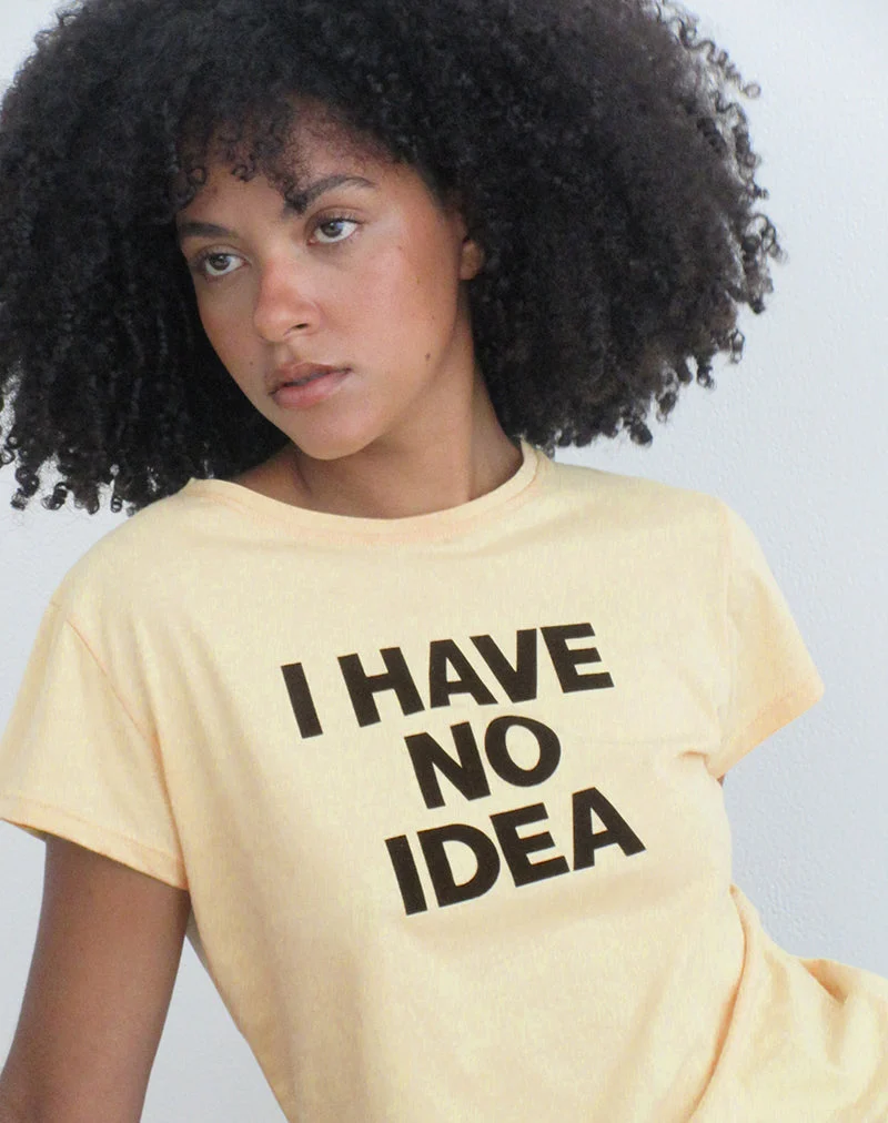 Clio Baggy-T-Shirt in der Farbe „Lemon“ mit dem Aufdruck „I Have No Idea“