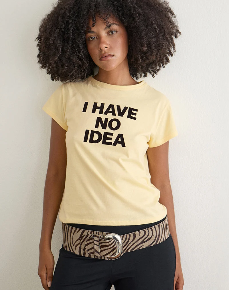 Clio Baggy-T-Shirt in der Farbe „Lemon“ mit dem Aufdruck „I Have No Idea“