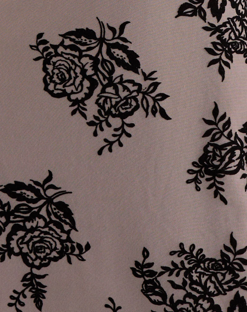 Musetti Minikleid in Taupe-Grau mit auffälligem Blumenflockdruck
