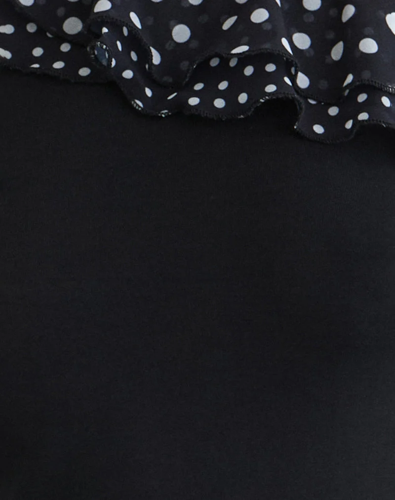 Sariya Langarm-Oberteil aus Cupro in Schwarz mit kleinen Polka-Rüschen