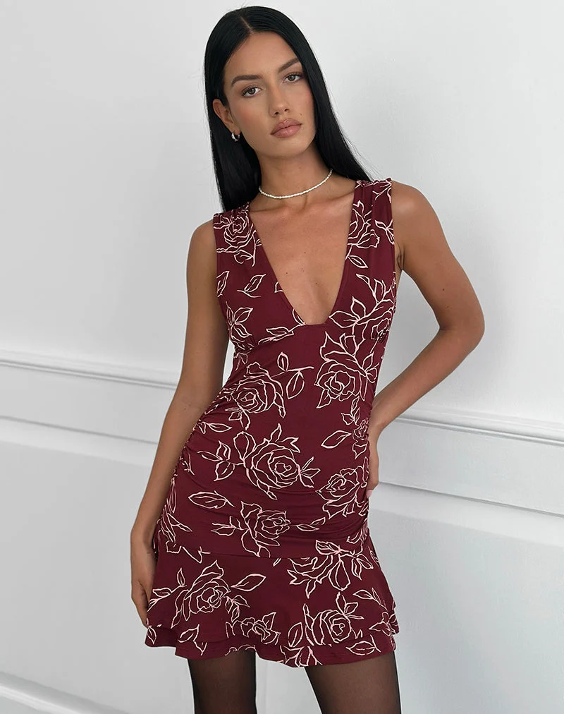 Lanai Minikleid in Outline Rose Maroon