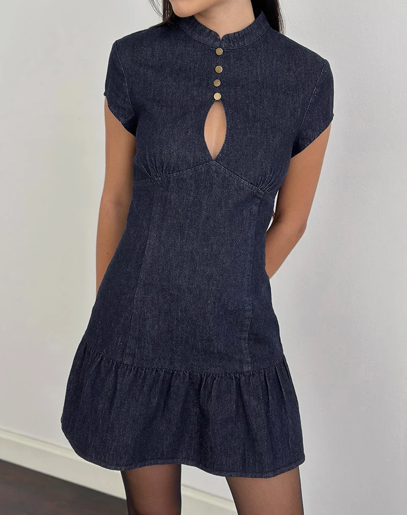 Manama Minikleid aus Chambray Indigo