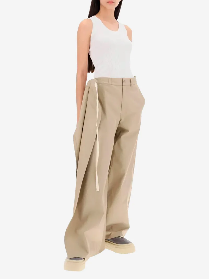 Pantaloni ampi gabardina beige