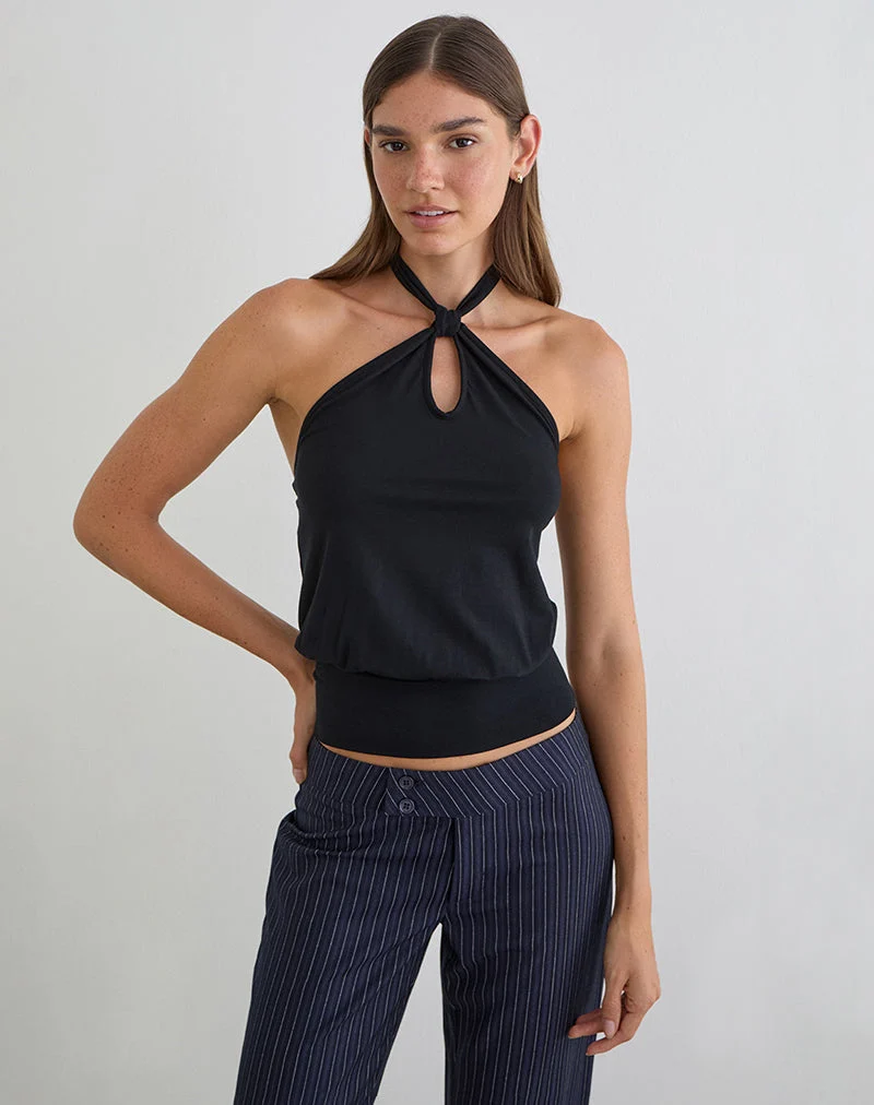 Giunea Knot Halterneck Top in Schwarz