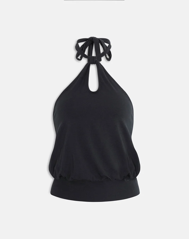 Giunea Knot Halterneck Top in Schwarz