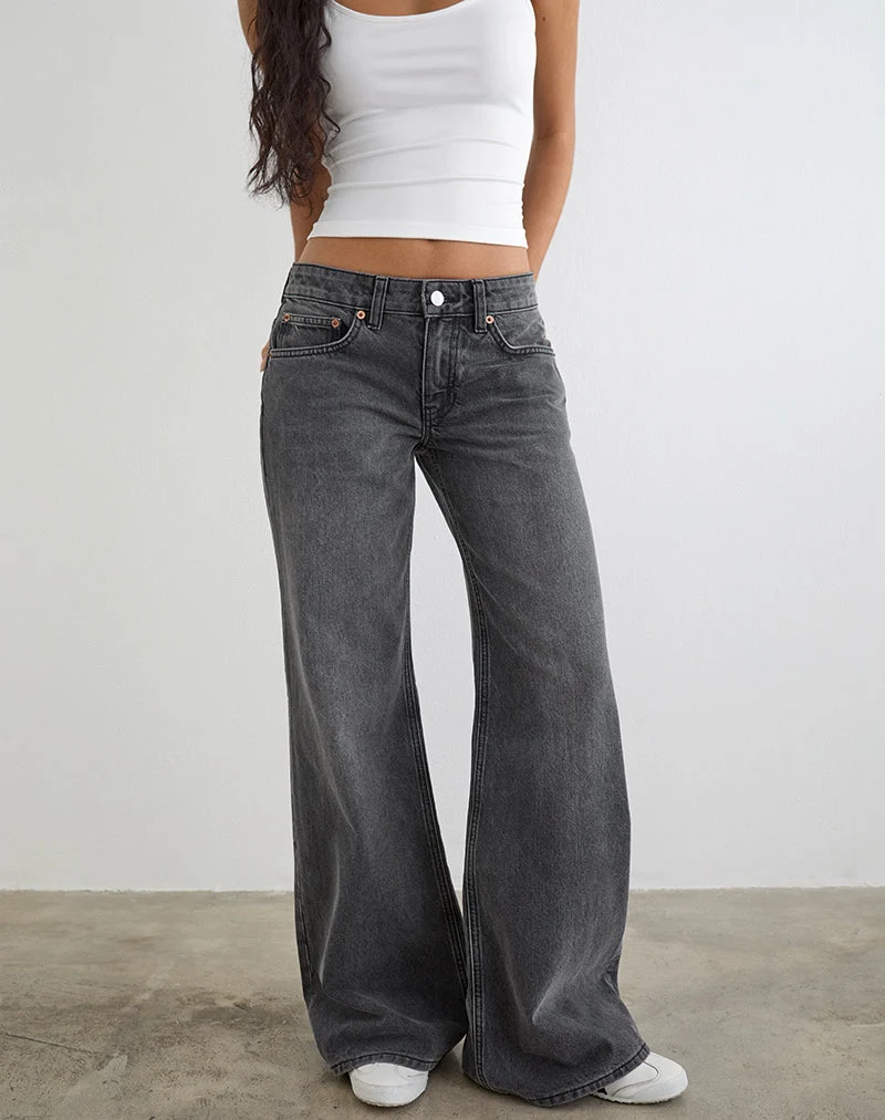 Low Rise Slouchy Flare Jeans in Washed Black Grey