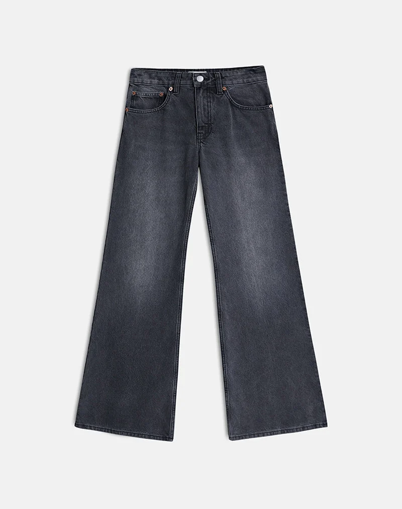 Low Rise Slouchy Flare Jeans in Washed Black Grey