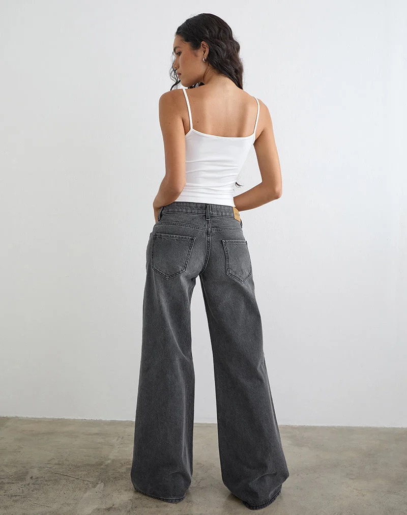 Low Rise Slouchy Flare Jeans in Washed Black Grey