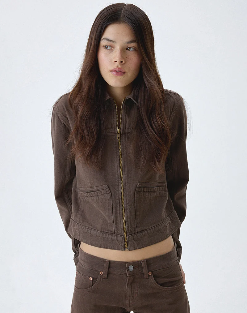 Jeansjacke mit Kordelzug in Braun
