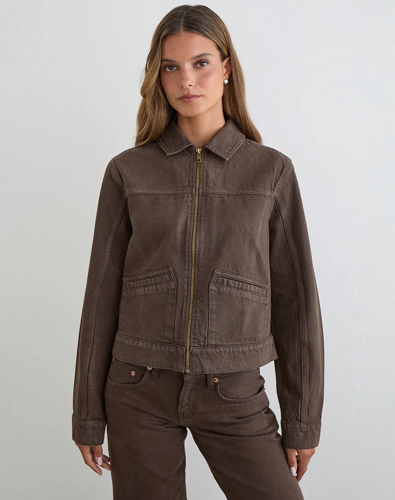 Jeansjacke mit Kordelzug in Braun