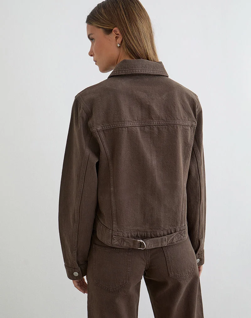 Jeansjacke mit Kordelzug in Braun