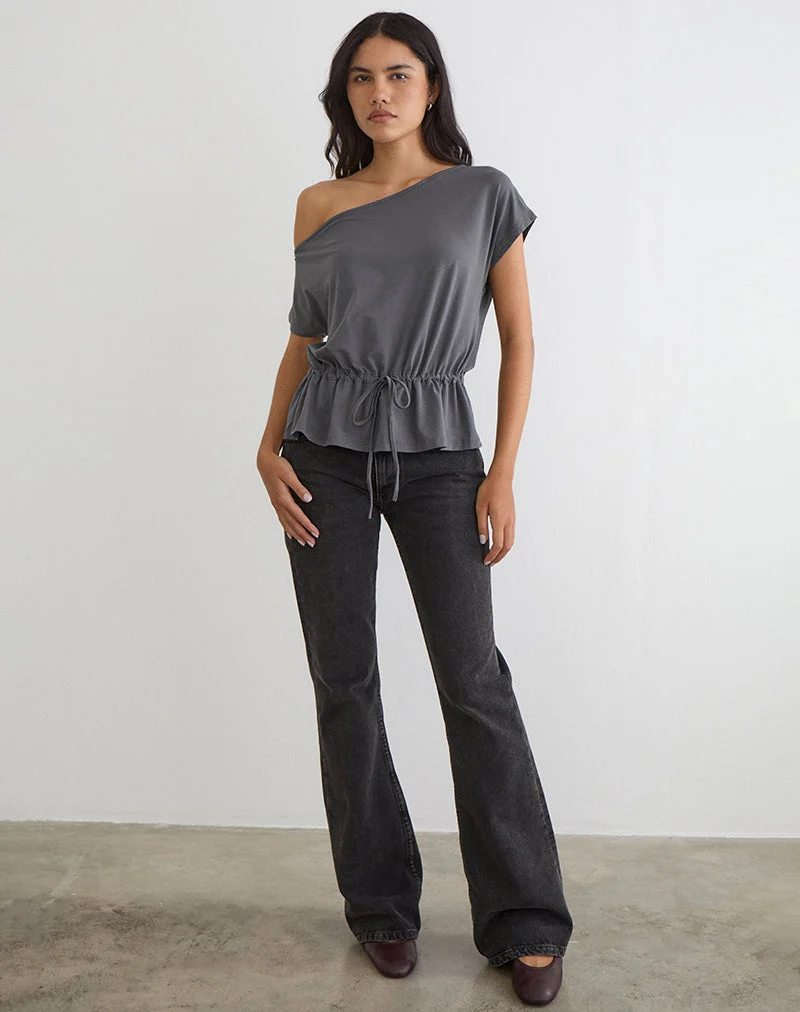 Sika One-Shoulder-Top in Anthrazitgrau mit Bindegürtel