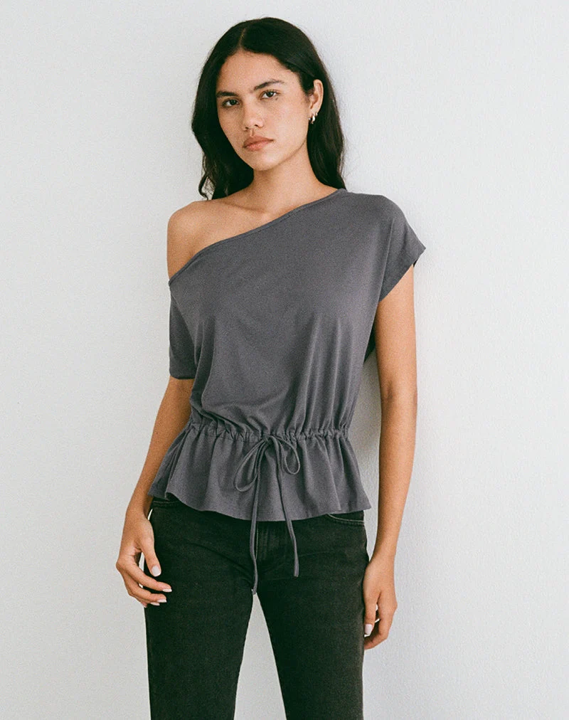 Sika One-Shoulder-Top in Anthrazitgrau mit Bindegürtel
