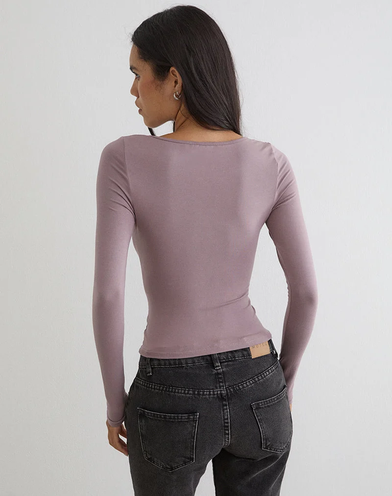 Kalais Langarm-Twist-Top in Staubigem Mauve