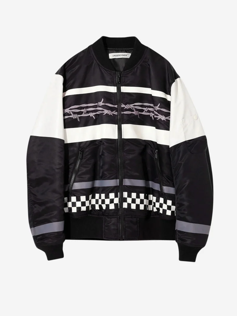 Bomber nero con motivo filo spinato