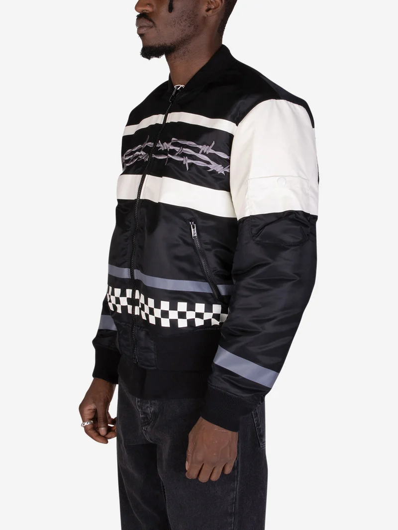 Bomber nero con motivo filo spinato