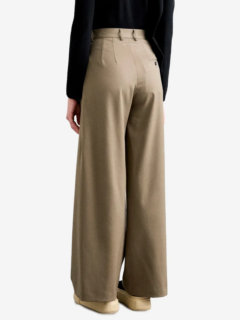 W Pantaloni beige misto lana gamba larga