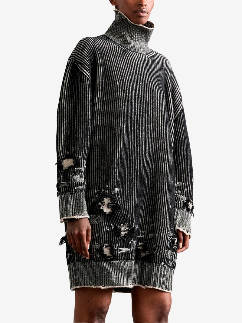 Abito corto a coste distressed
