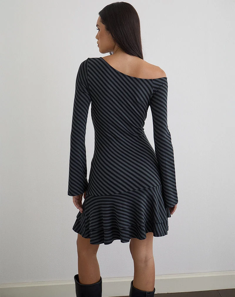 Hongsai Minikleid mit schrägen Streifen in Ocean Storm