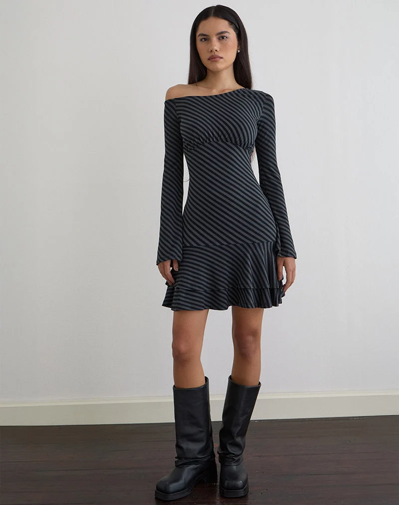 Hongsai Minikleid mit schrägen Streifen in Ocean Storm