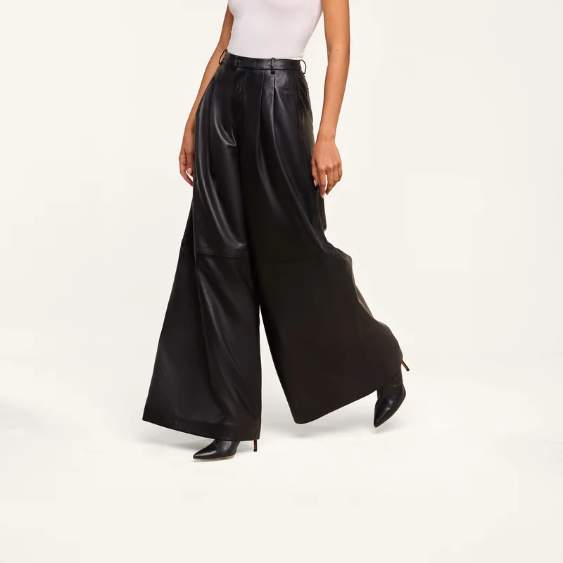 Chelsy Leather Wide-Leg Pant