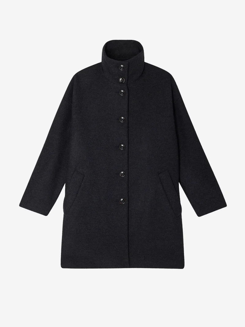 Cappotto midi in misto lana con collo alto antracite