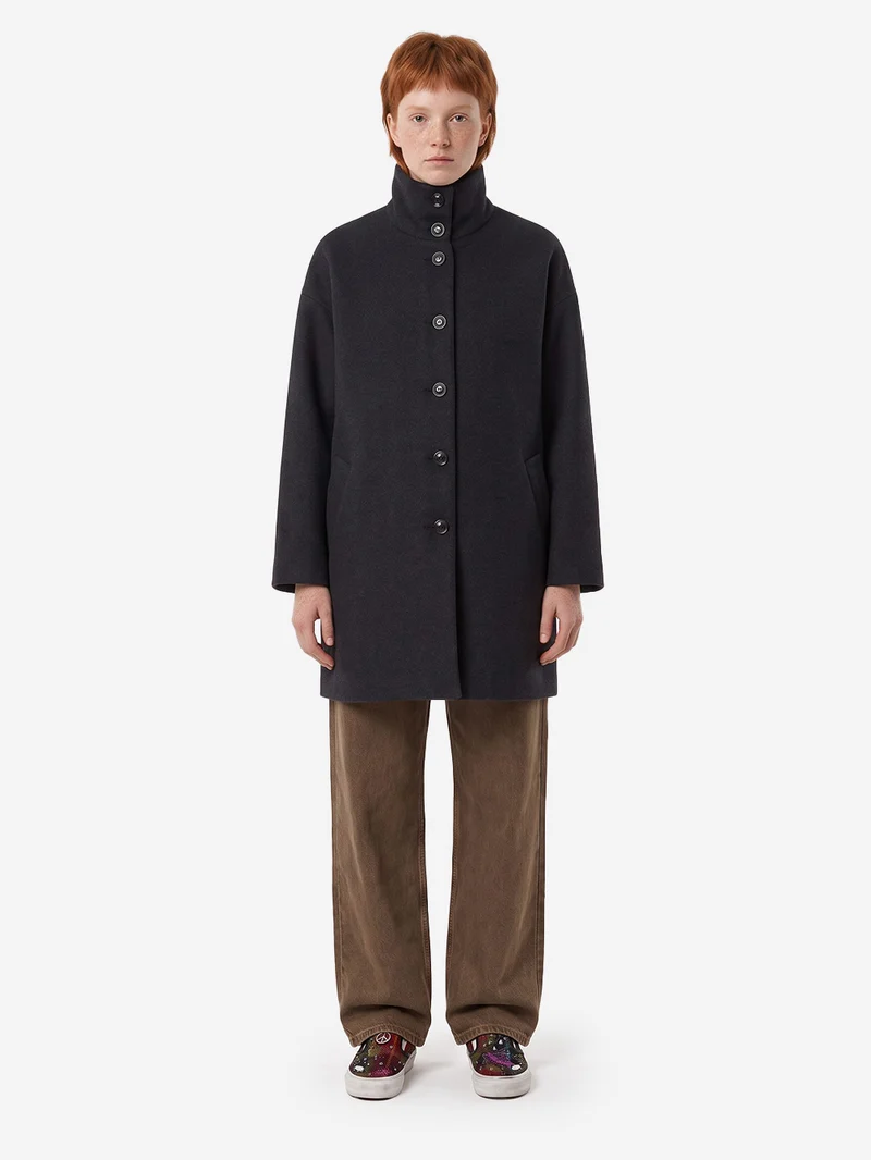 Cappotto midi in misto lana con collo alto antracite