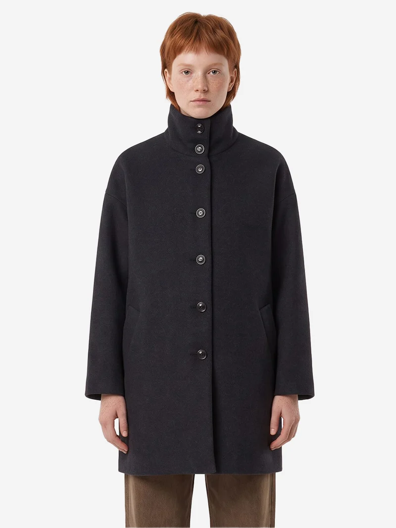 Cappotto midi in misto lana con collo alto antracite