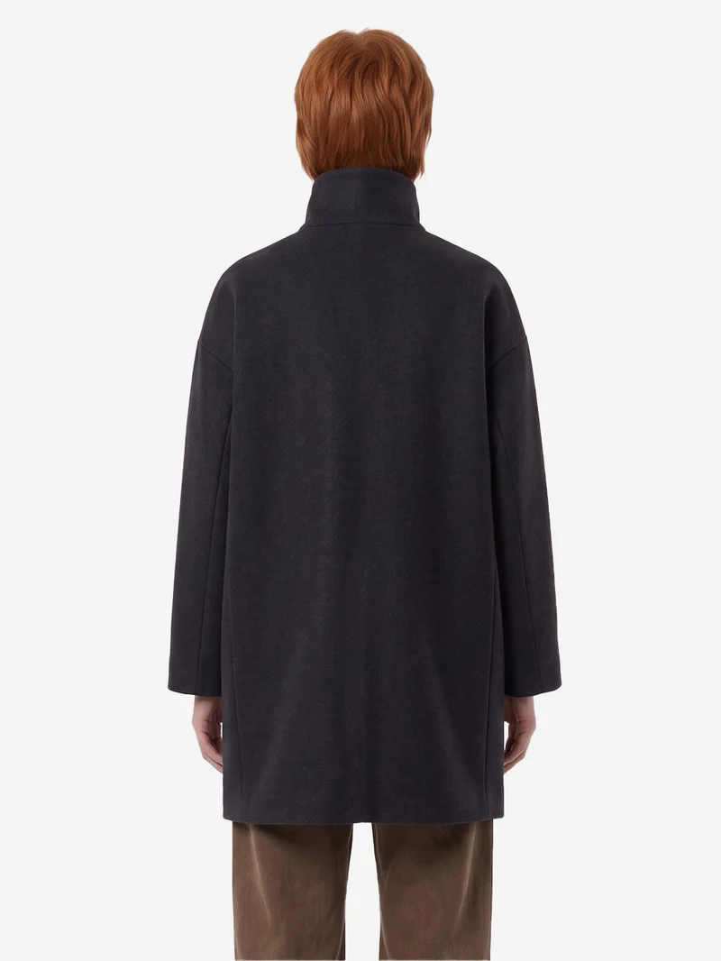 Cappotto midi in misto lana con collo alto antracite
