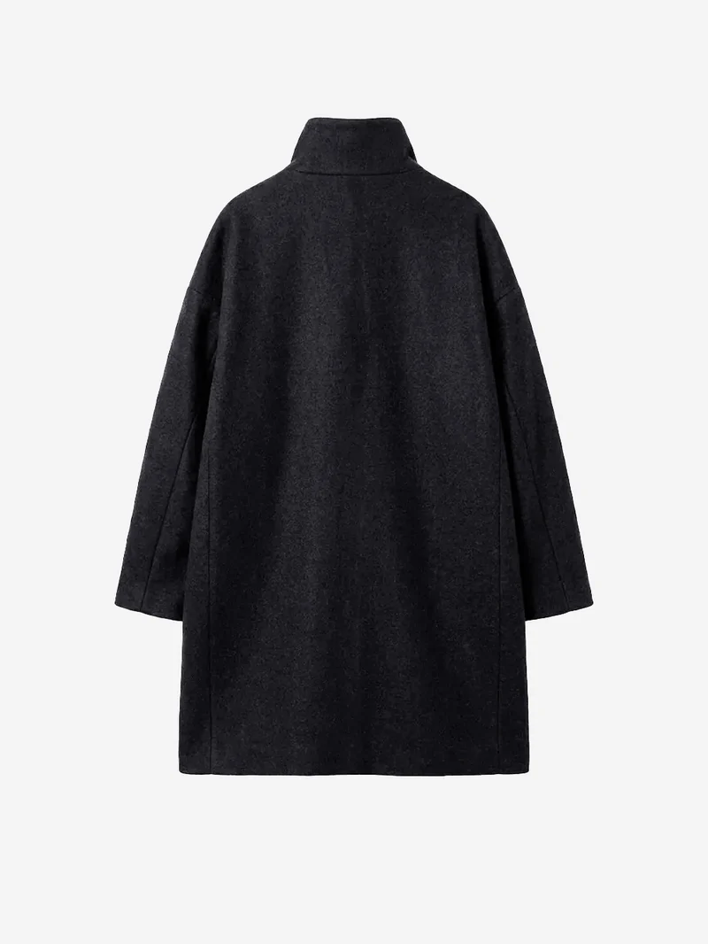 Cappotto midi in misto lana con collo alto antracite