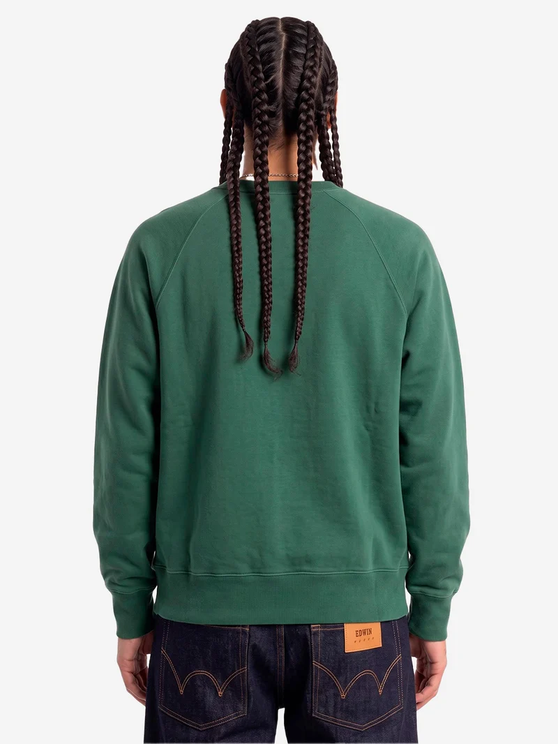 Felpa girocollo verde con maniche raglan