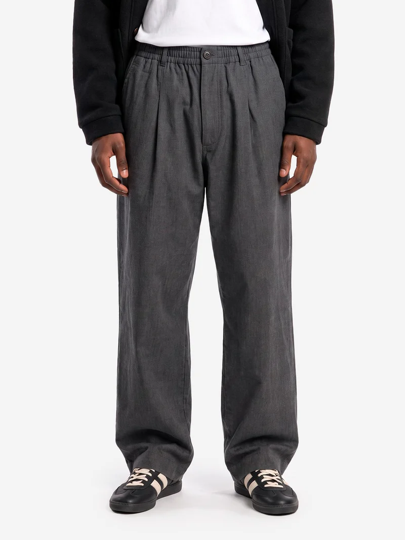 Pantaloni Oxford in cotone e lino grigi