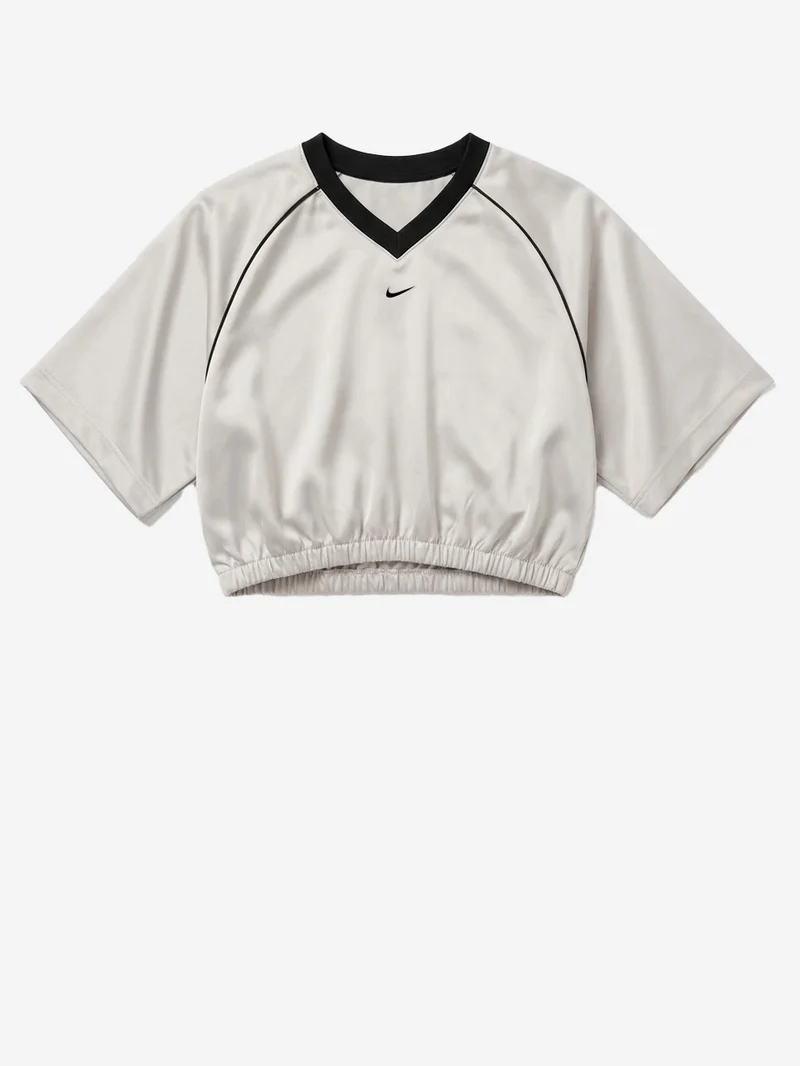 T-shirt oversize grigia in raso con maniche raglan