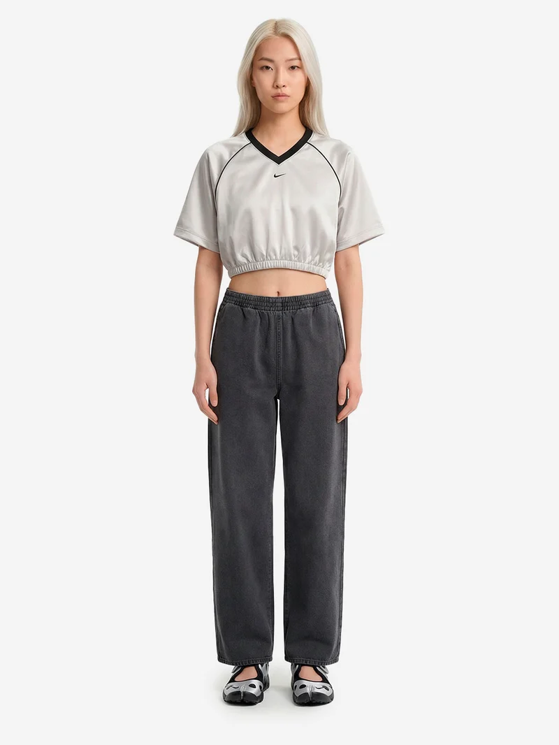 T-shirt oversize grigia in raso con maniche raglan