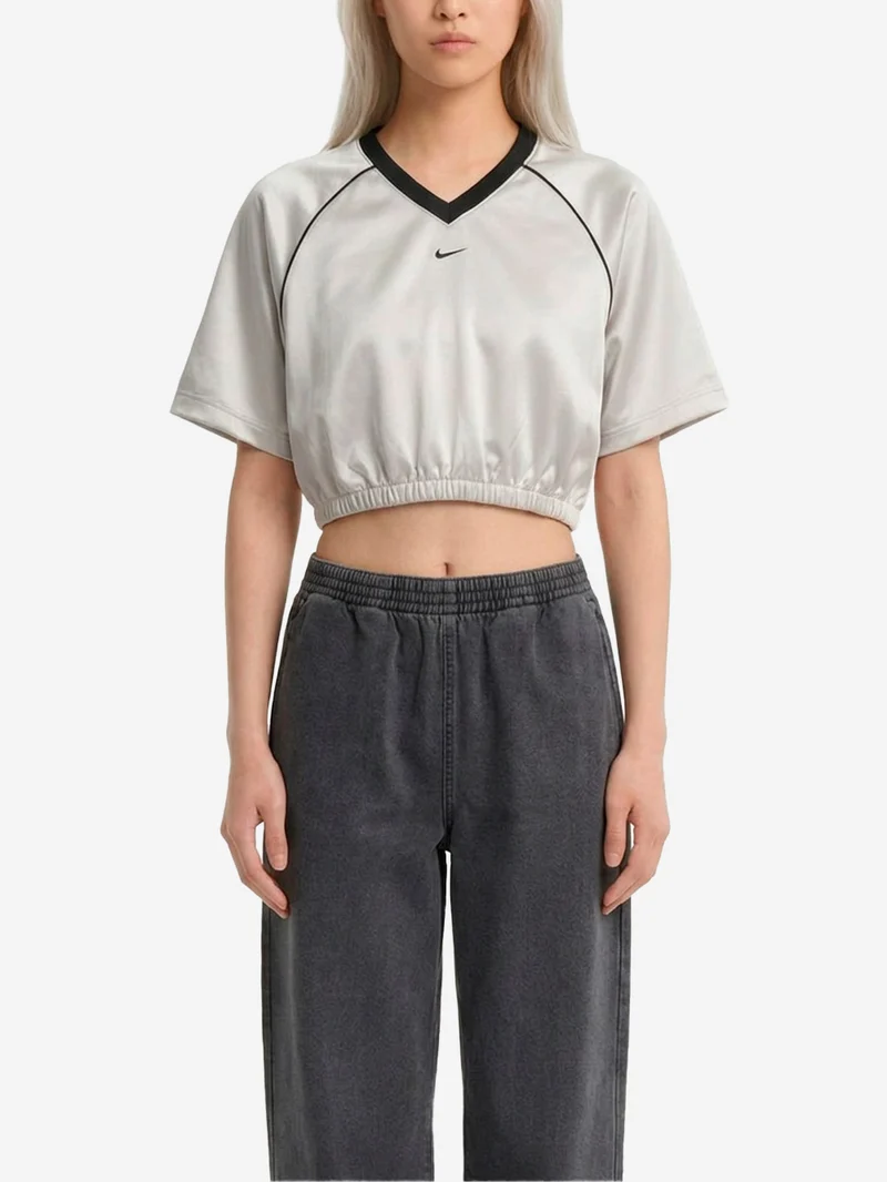 T-shirt oversize grigia in raso con maniche raglan