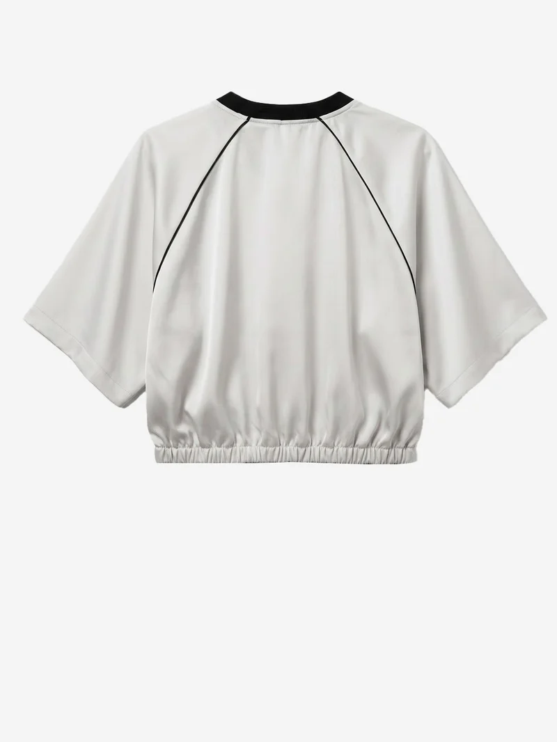 T-shirt oversize grigia in raso con maniche raglan