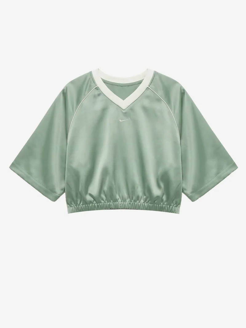 T-shirt oversize verde in raso con maniche raglan